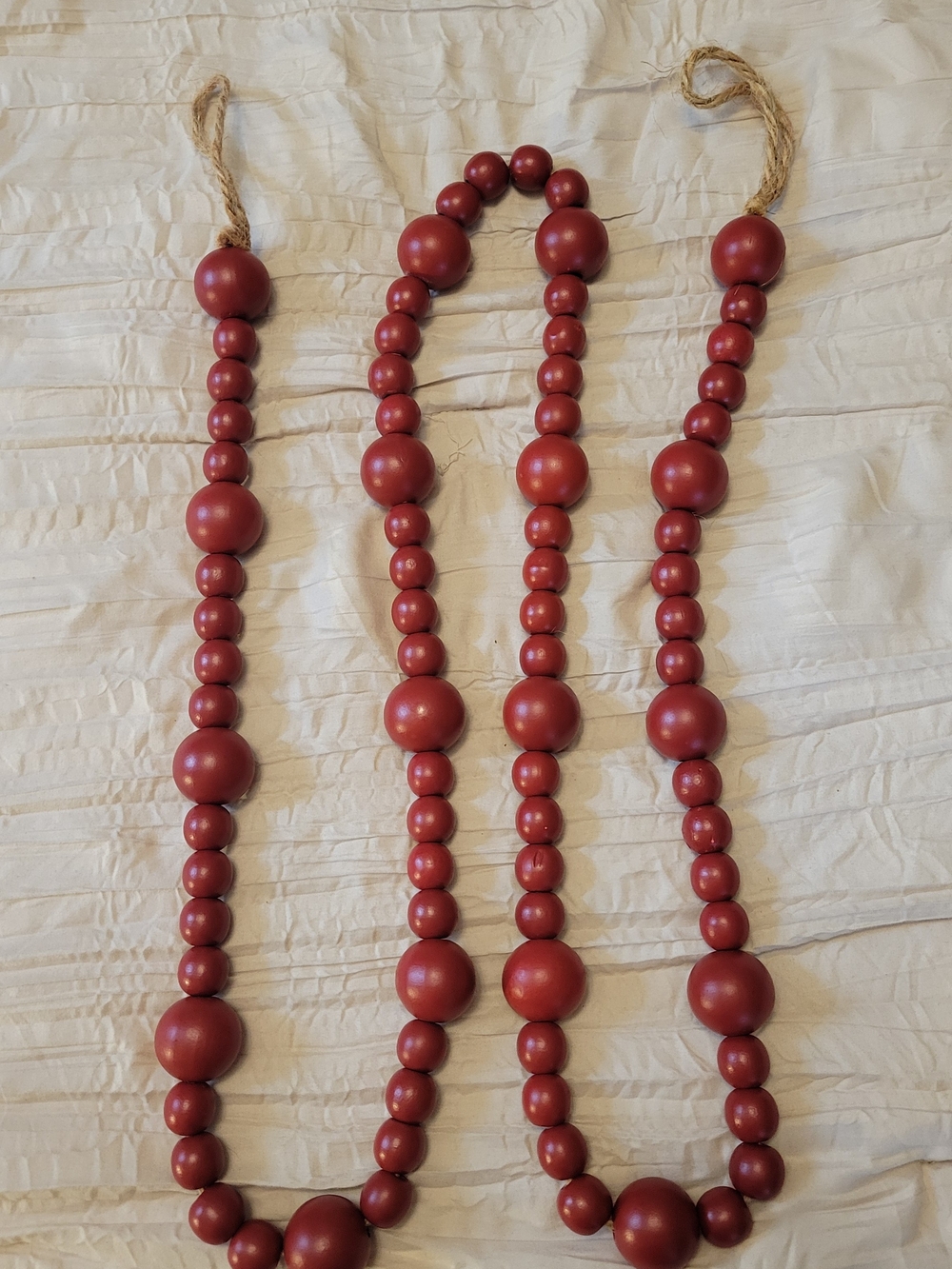 Source Unknown Rustic Red Wooden Bead Garland with Jute Loops